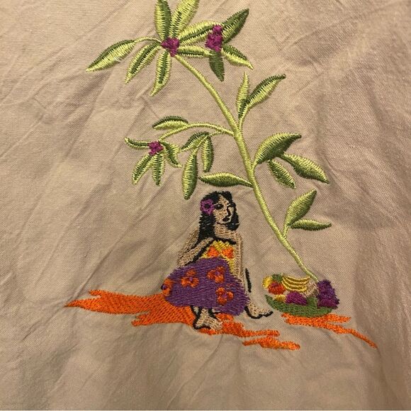 White Stag vintage khaki tan short sleeve button up embroidered tropical top L - Picture 5 of 7